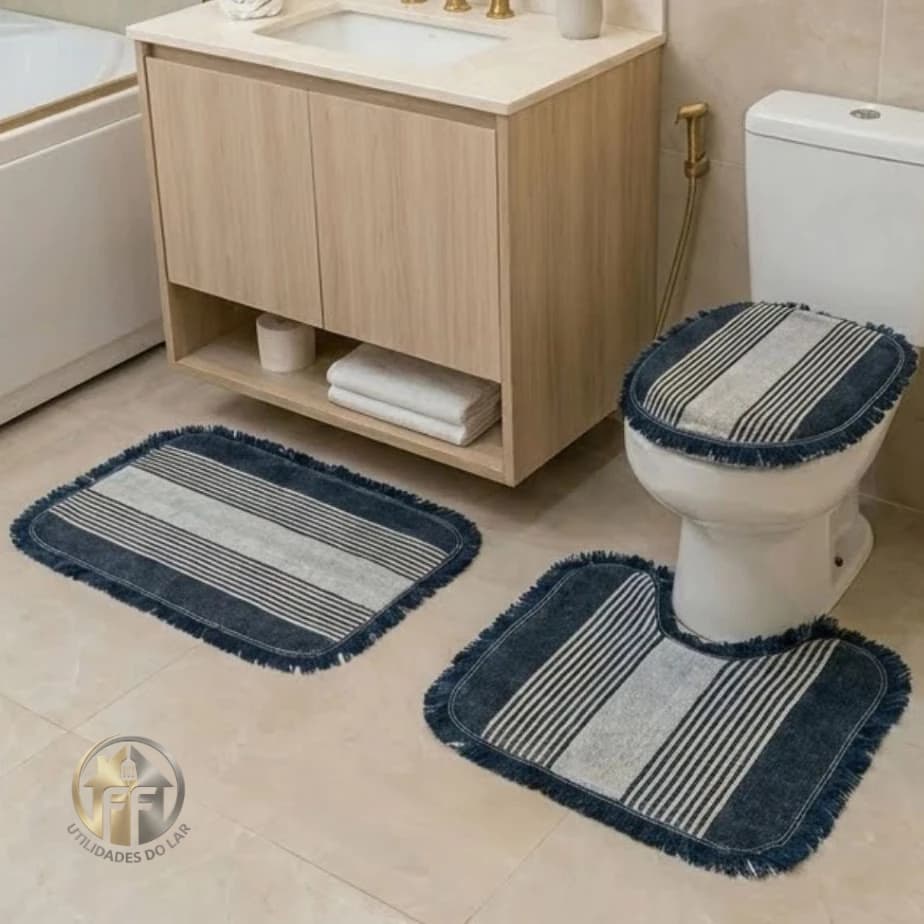 Kit 3 Tapetes para Banheiro Confortável e Absorvente 100% algodão