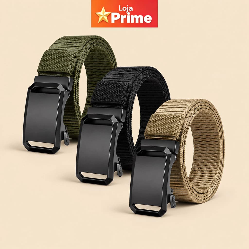 Cintura tática masculina com fecho automático, em tecido de nylon e lona, casual e prático