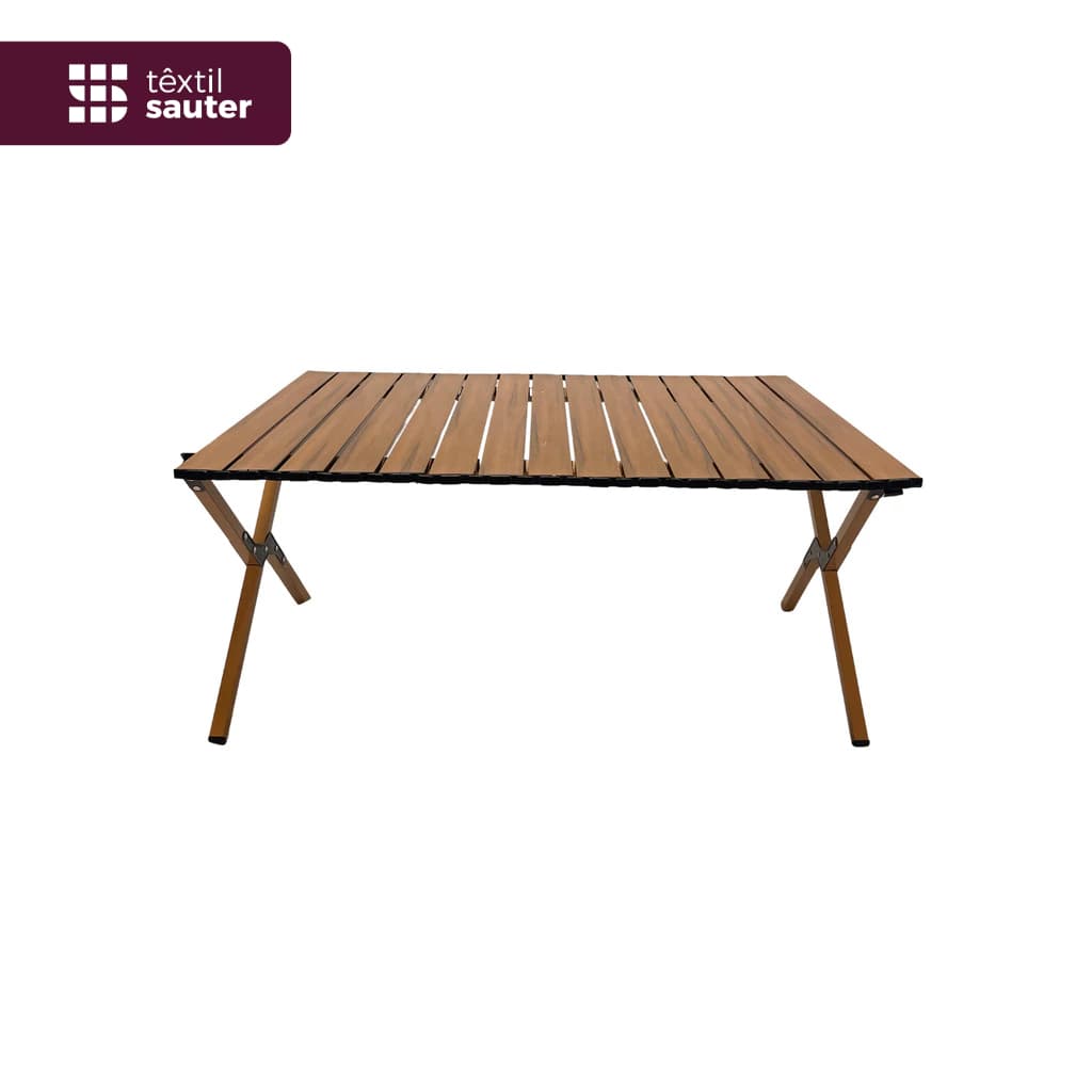 Mesa Dobravel Camping Acampamento 90x60x45 cm Aço Inox Cor Madeira Portatil