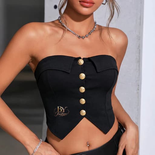 Blusa cropped tomara que caia feminino sustentação com botões dourados estilo corset blogueira tendencia 2026 verão copa