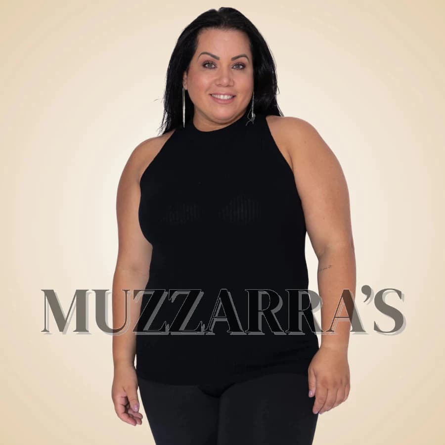 Blusa Regata Ribana Feminino Em Malha Canelada Plus Size Gola Alta Moda Grande