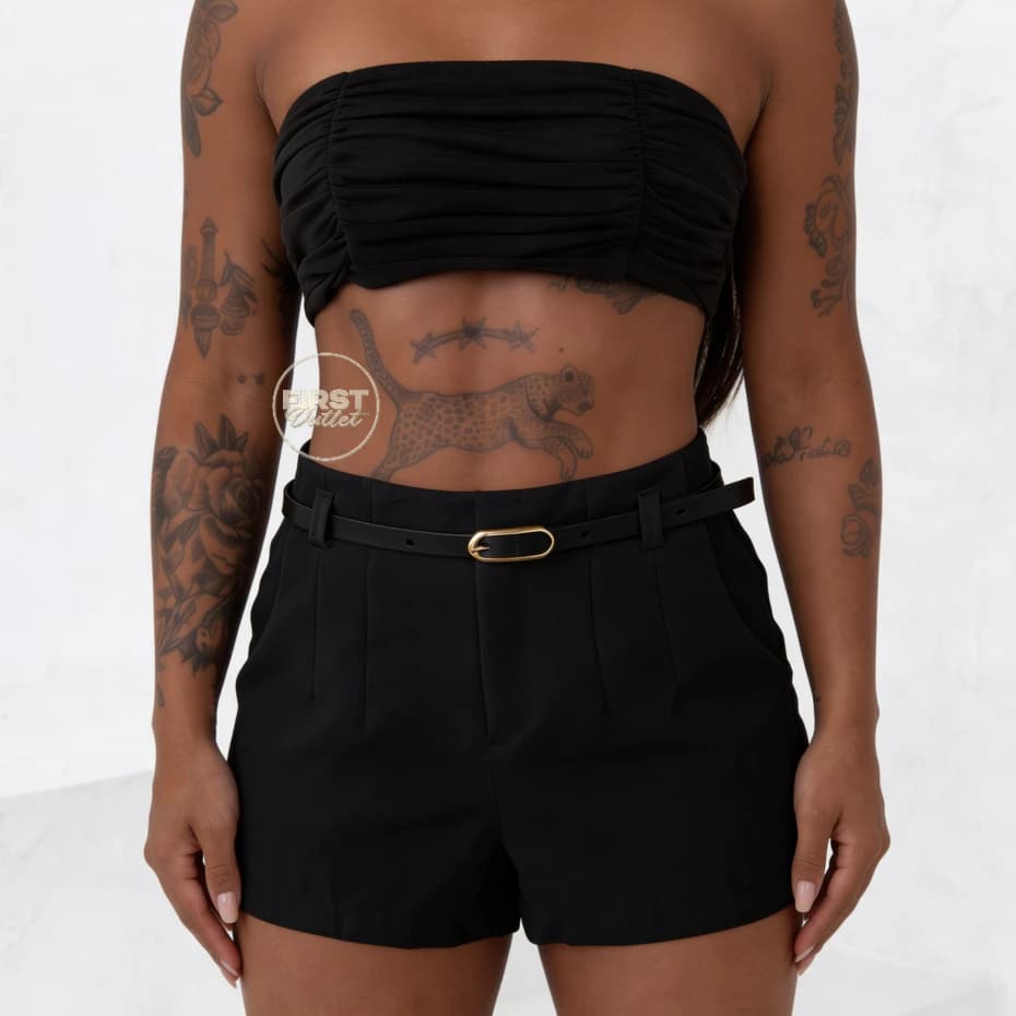 Short Mini Feminino Social Etiloso Alfaiataria Com Cinto Cintura Alta Moda Blogueira Tendencia 2026 Inverno/Verão