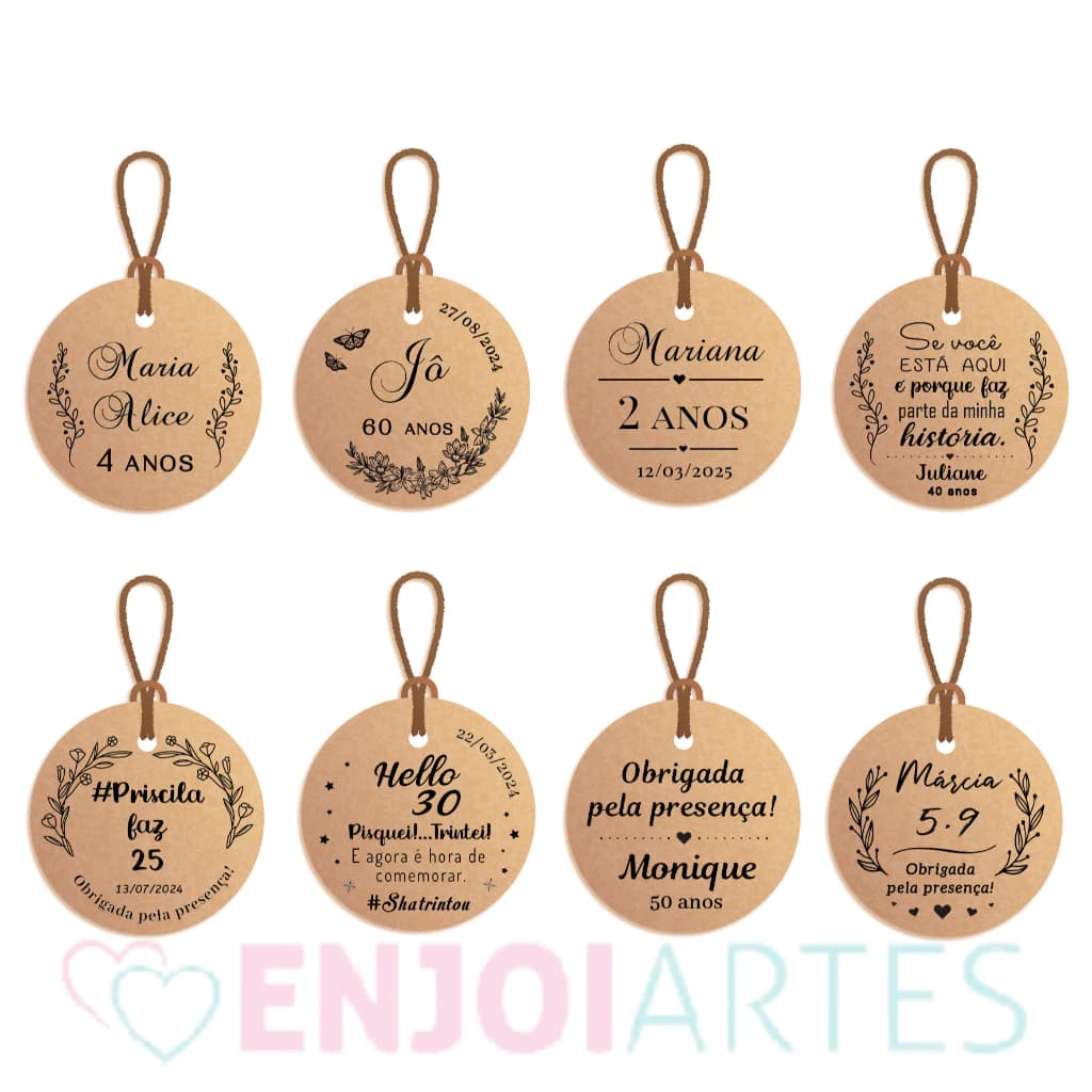 Tag Kraft Personalizada para Aniversário e 15 Anos | Várias Opções de Modelos | Ideal para Lembrancinhas