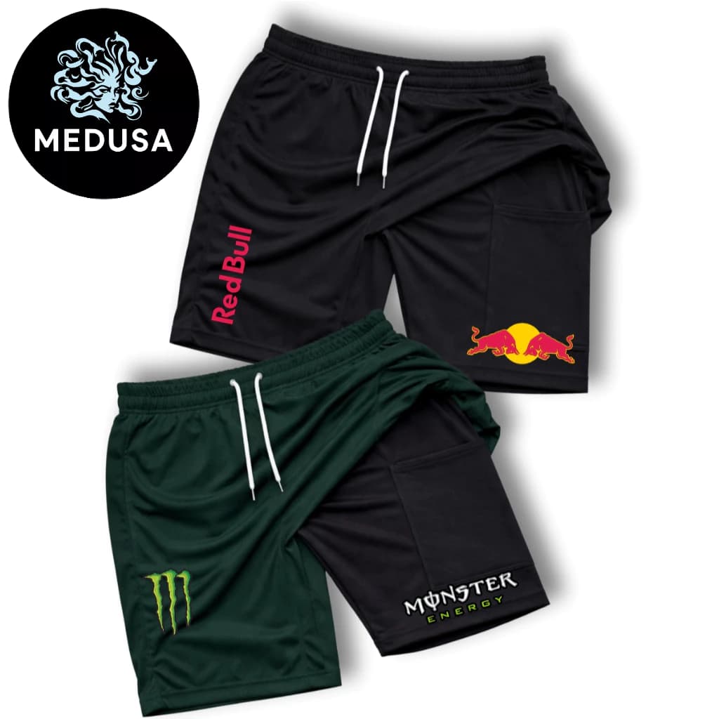 KIt 2 Short Bermuda Compressão 2 em 1 - Monster+RedBll Ideal para Academia Ciclismo Bike Luta Casual