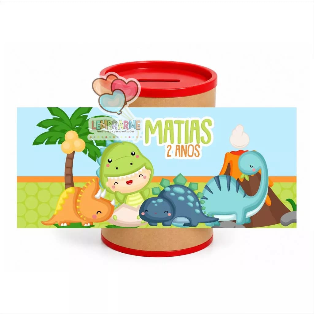 Kit Rótulo Cofrinho Personalizado Dino Baby para Lembrancinha de Aniversário
