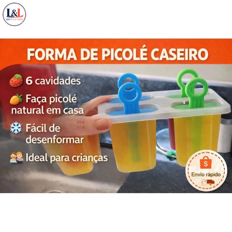 Forma de Picolé Caseiro 6 Cavidades | Faça Picolé Natural em Casa | Molde de Sorvete Infantil
