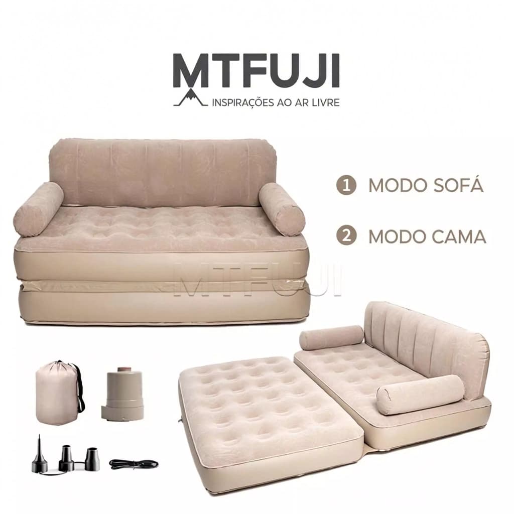 Mt.Fuji Sofá Cama Inflável 5 em 1 Duplo para Camping  Bomba Elétrica Automática Multifuncional - Viajens/Praia