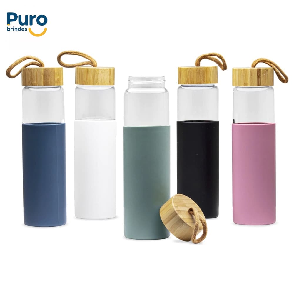 Garrafa em Vidro Borossilicato 750ml com Luva de silicone, garrafa de água, lazer, cozinha presente