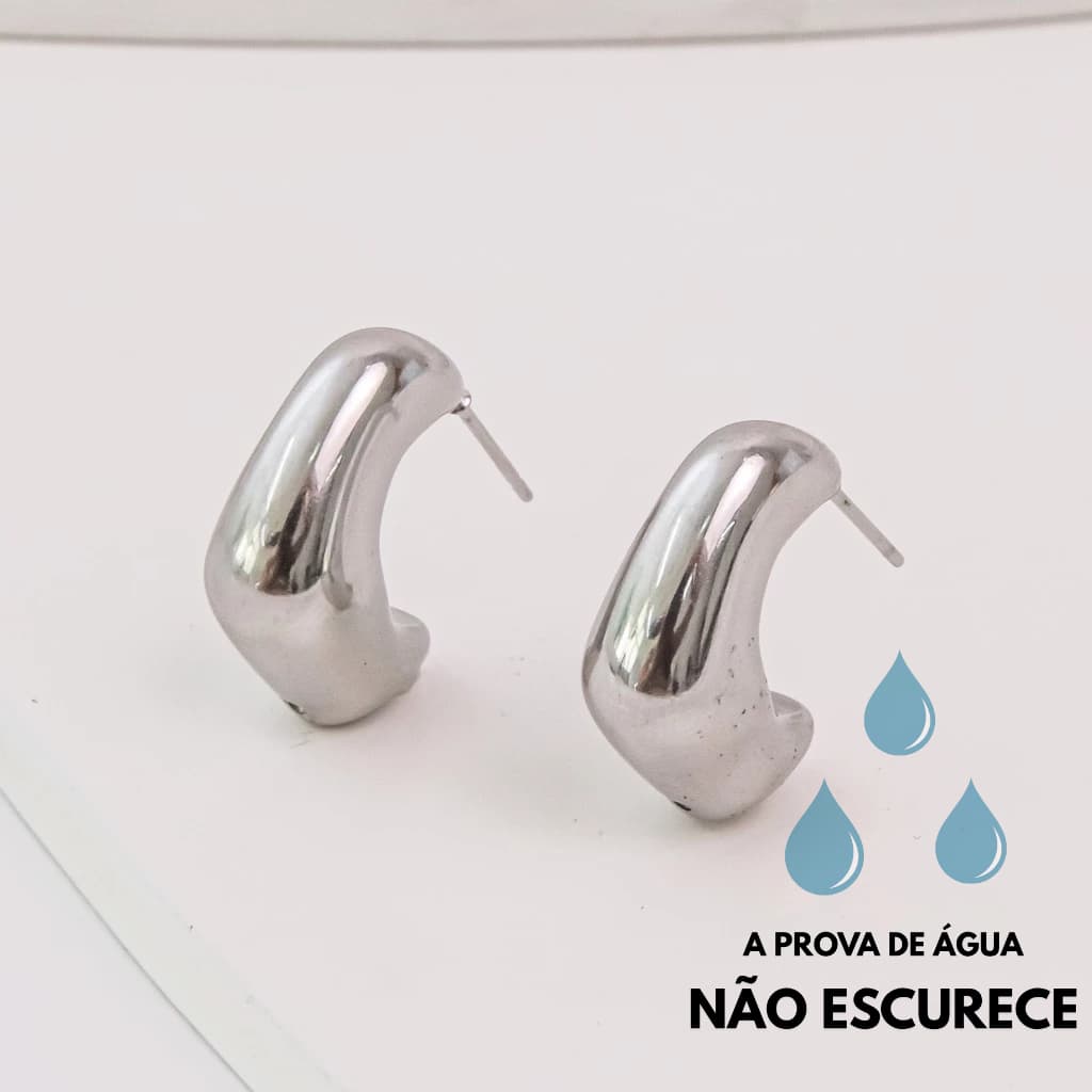 Brinco Gota Abaulada Feminino Aço Inoxidável Prata Antialérgico Semijoia Luxo Elegante Moderno