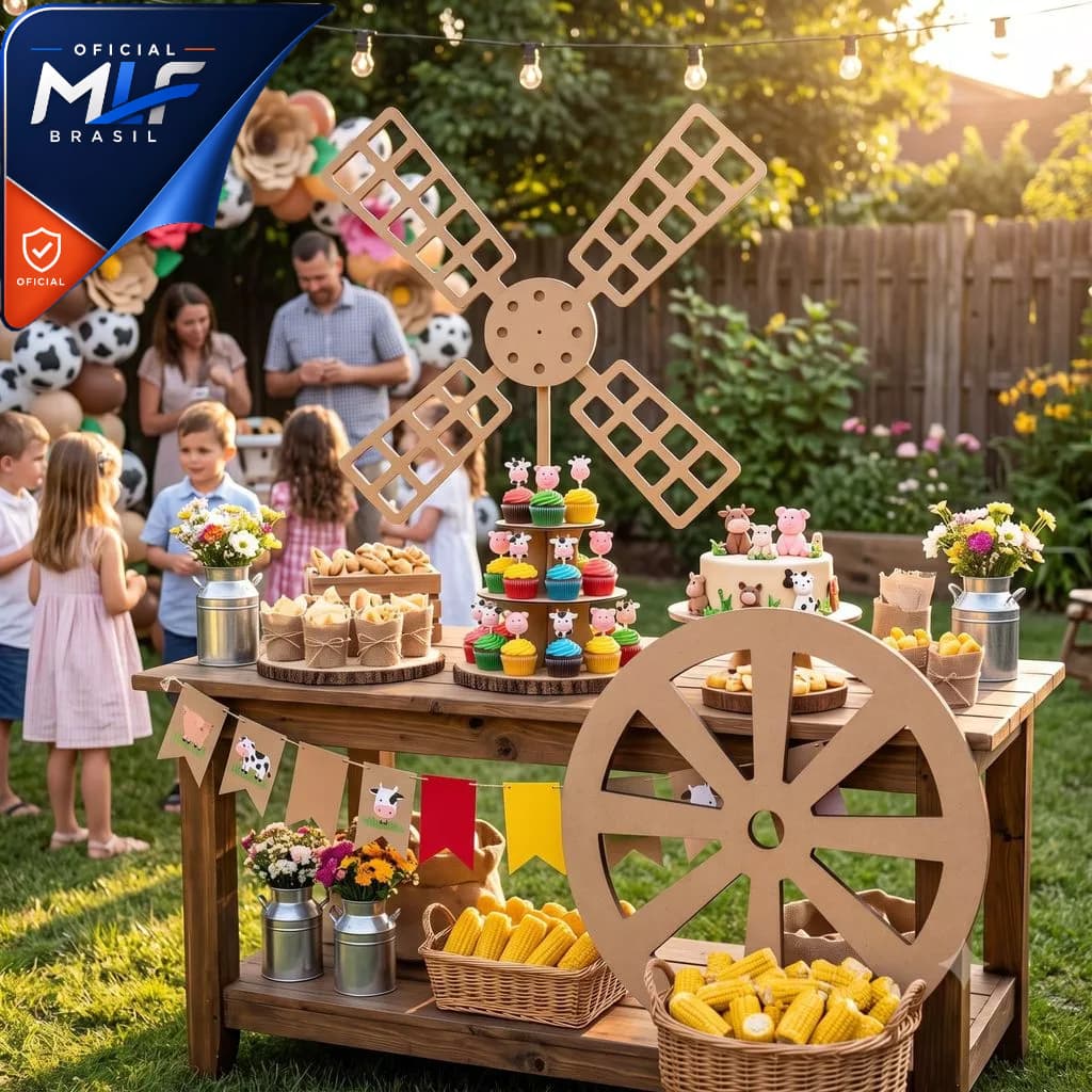 Kit Decorativo MDF para Painel Fazendinha com Moinho