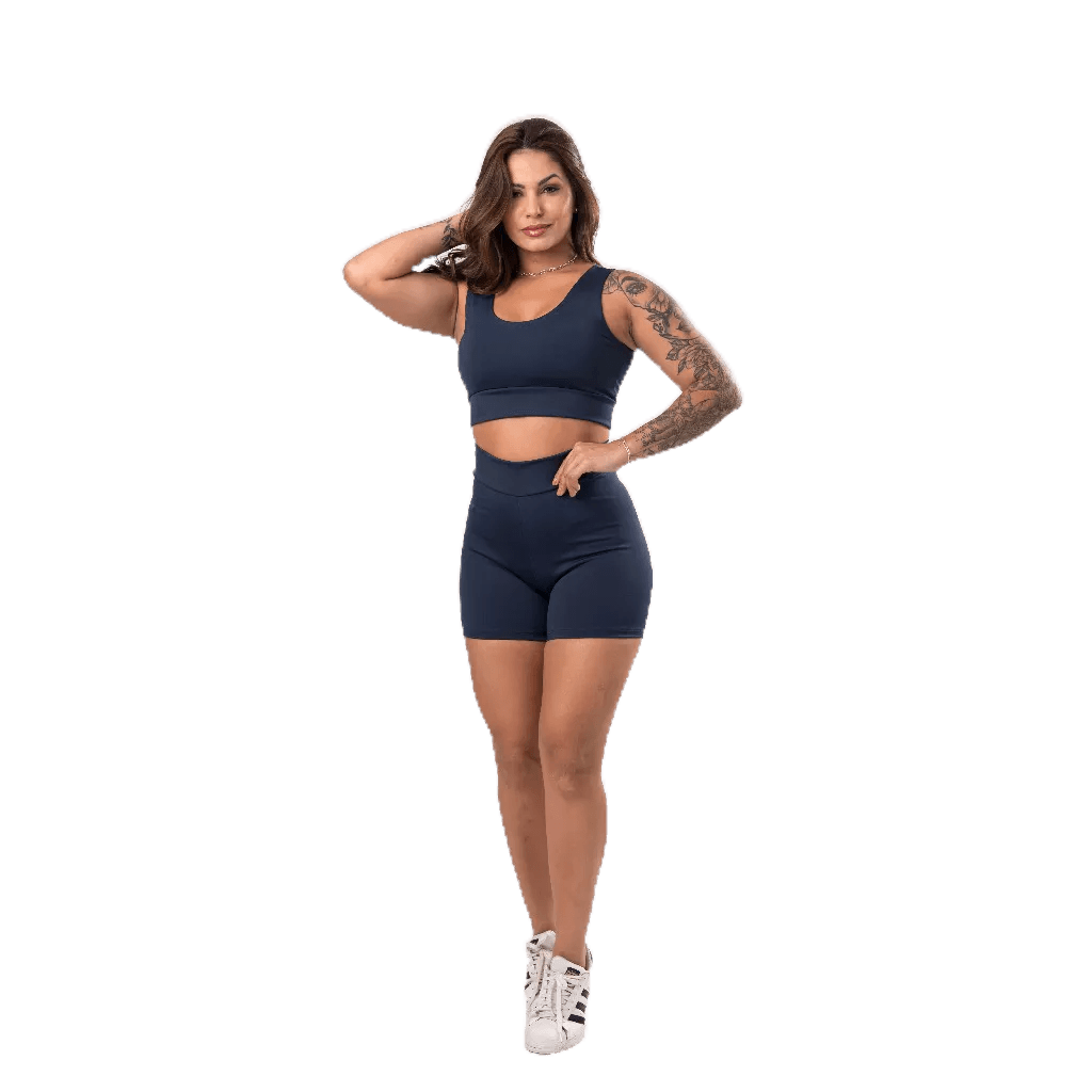 Conjunto 2 Peças Academia Top Short Cintura Alta Moda Fitness Feminino