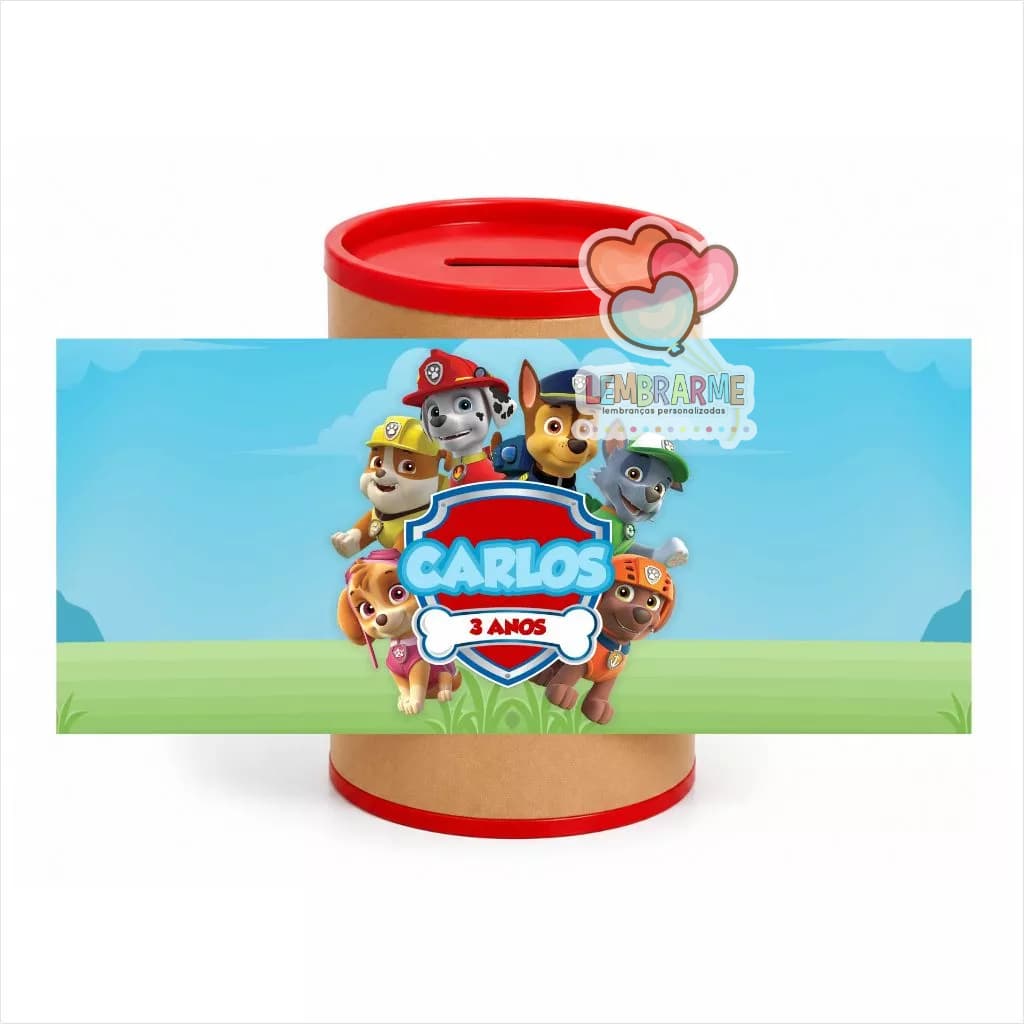 Kit Rótulo Cofrinho Personalizado Patrulha Canina para Lembrancinha de Aniversário
