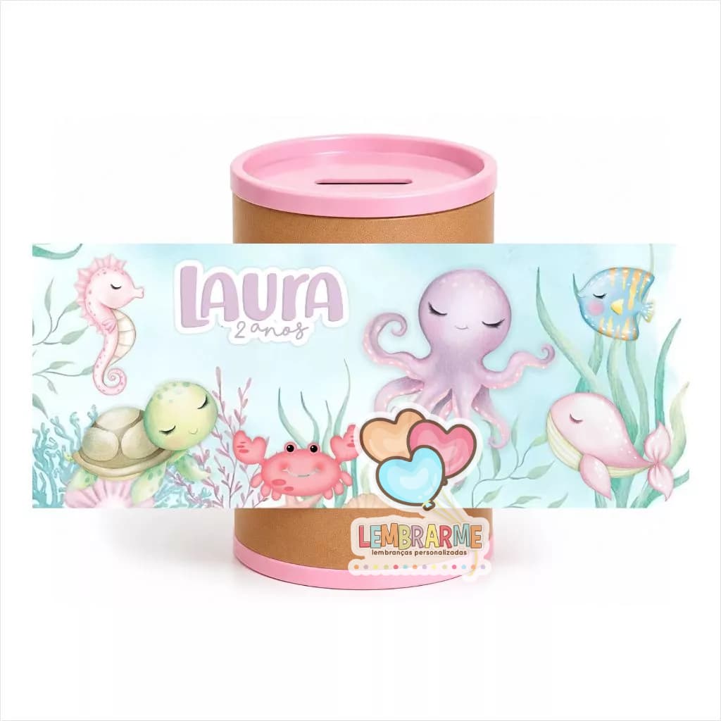 Kit Rótulo Cofrinho Personalizado Fundo do Mar para Lembrancinha de Aniversário