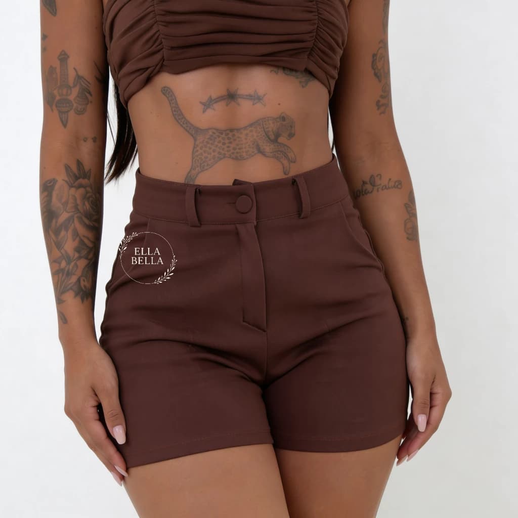 Short Corte Alfaiataria Feminino Cintura Alta Tecido Térmico Dias Quentes e Frios Tendência Moda Blogueira
