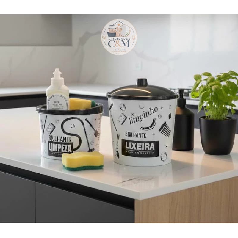 KIT c/ 2 PEÇAS - PIA DE COZINHA  (LIXEIRA 2800L E ORGANIZADOR DE PIA ) C/ PORTA DETERGENTE E ESPONJA