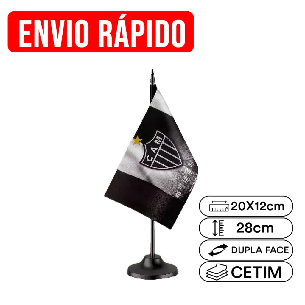 Mini Bandeirinha de Mesa Atletico Mineiro 20x12cm | Personalizada | Haste 28cm | Estampa em Sublimação