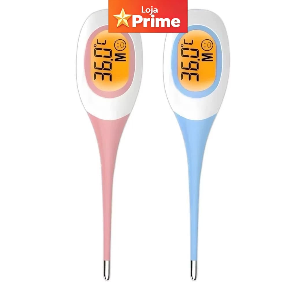 Termômetro Digital Clínico Flexível Ponta Macia Silicone Bebê Infantil Adulto Rosa e Azul, Pet