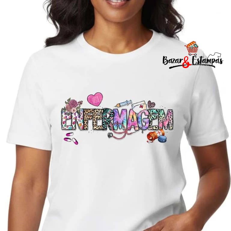 1 Camiseta Enfermagem Escrita palavras Camisa Enfermeira