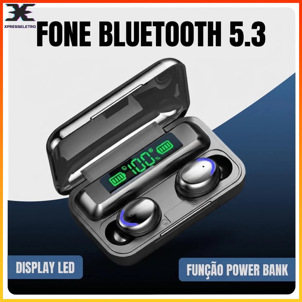 Fone Bluetooth 5.3 TWS F9-5 Sem Fio Com Display LED Power Bank Touch Redução de Ruído