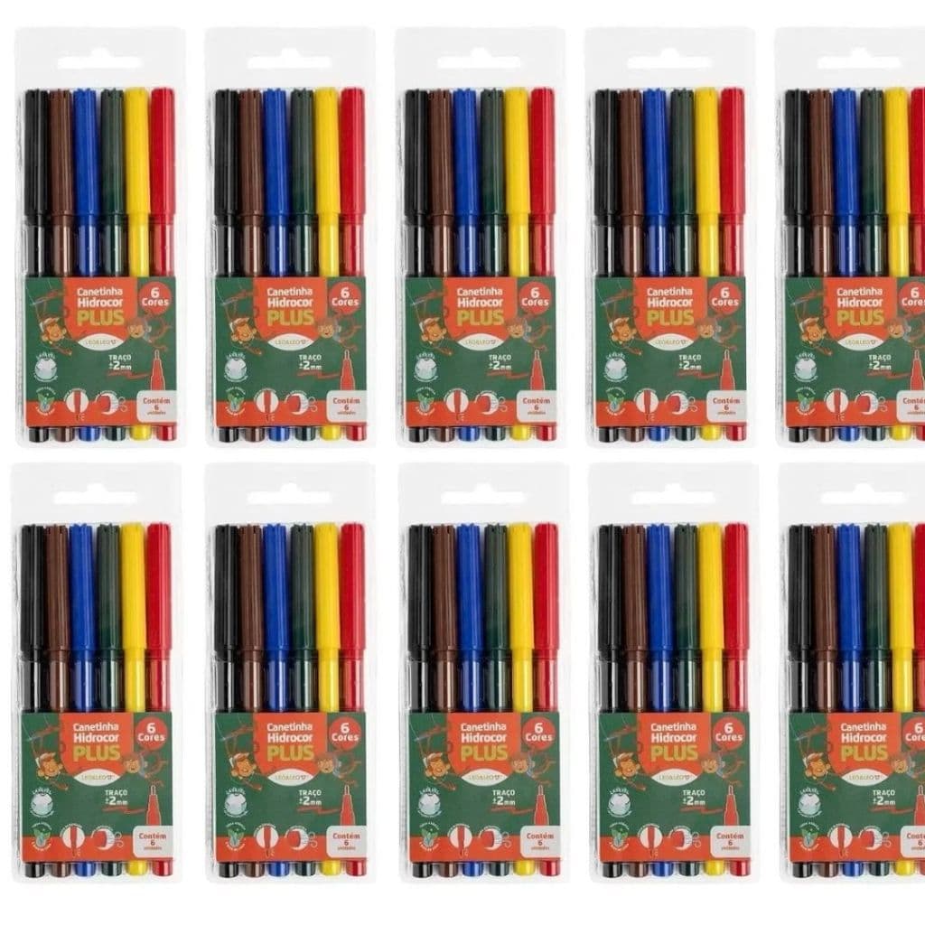 Kit Canetinha Hidrocor 6 Cores Lavável Infantil Escolar Estojo Lembrancinha Festa