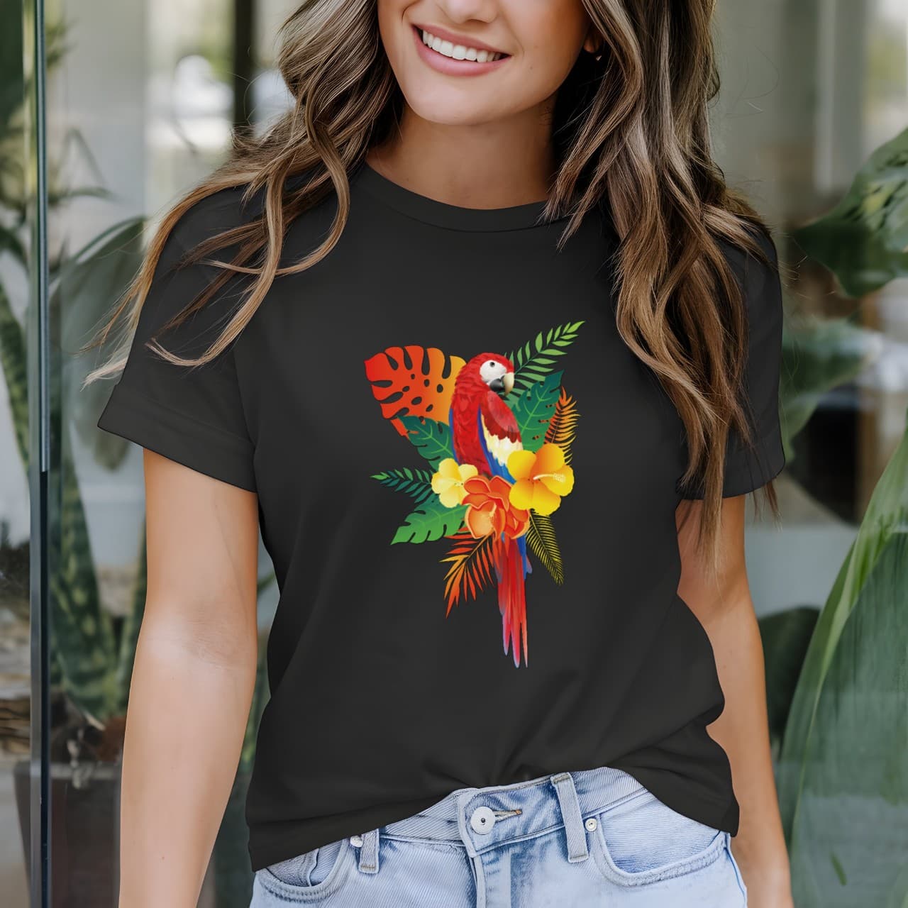 T-Shirt Feminina T-Shirt Tropical Arara Vibrante