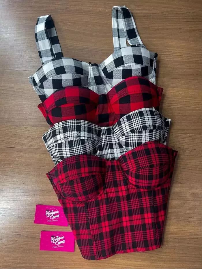 Cropped Feminino Xadrez Festa Junina Look Arraia