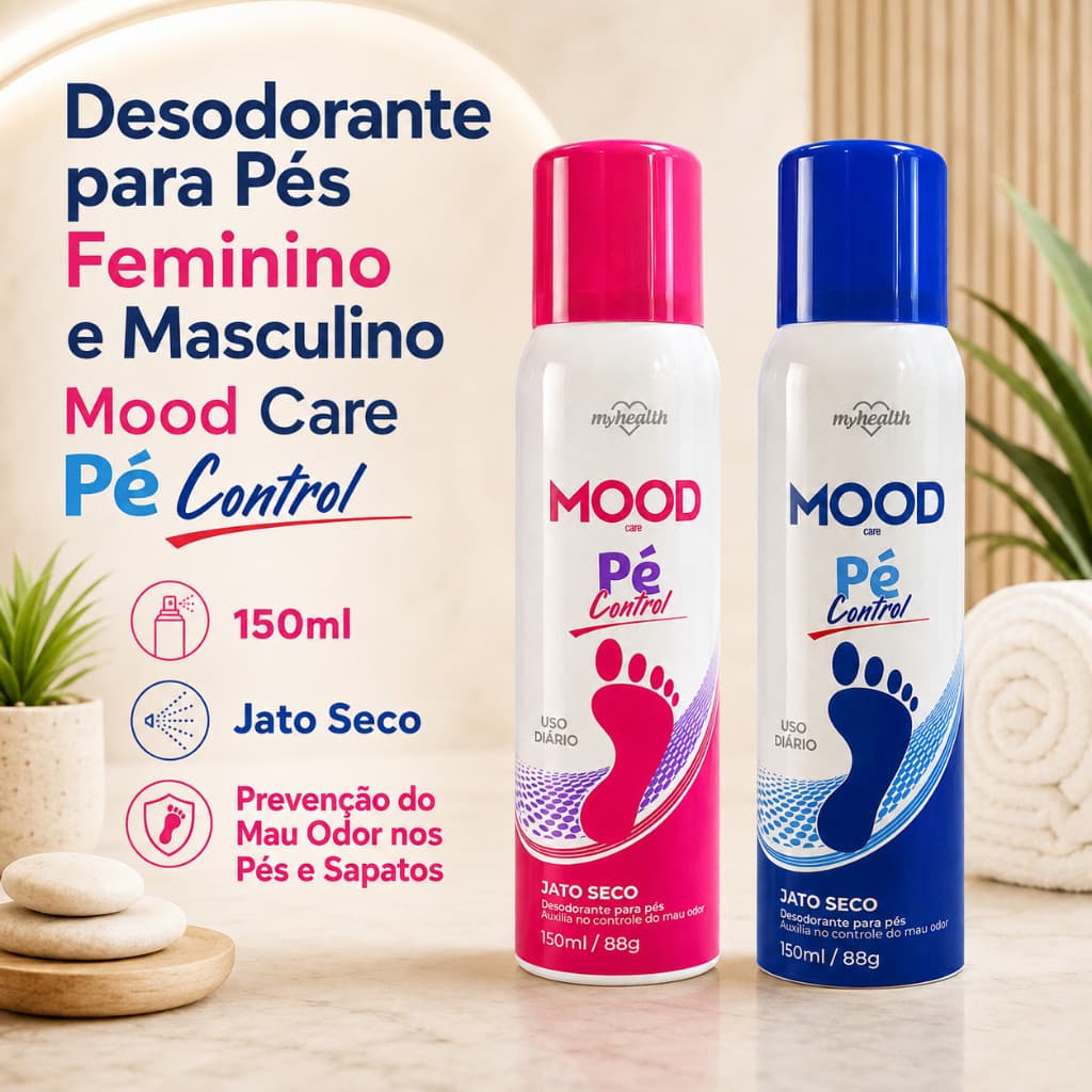 Kit 2 Desodorantes para Pés Feminino + Masculino Spray 150ml Jato Seco Anti Odor Mood Care Pé Control My Health