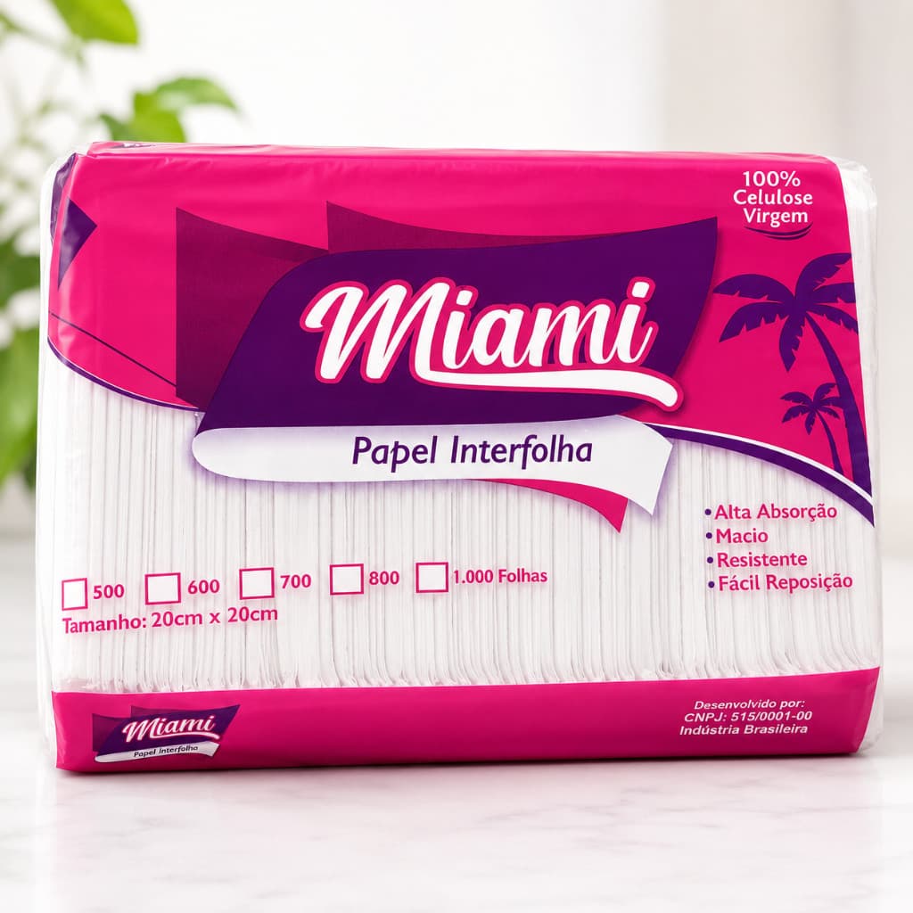Papel Toalha Interfolha Miami 20x20cm 1000 Folhas 100% Celulose Virgem Alta Absorção