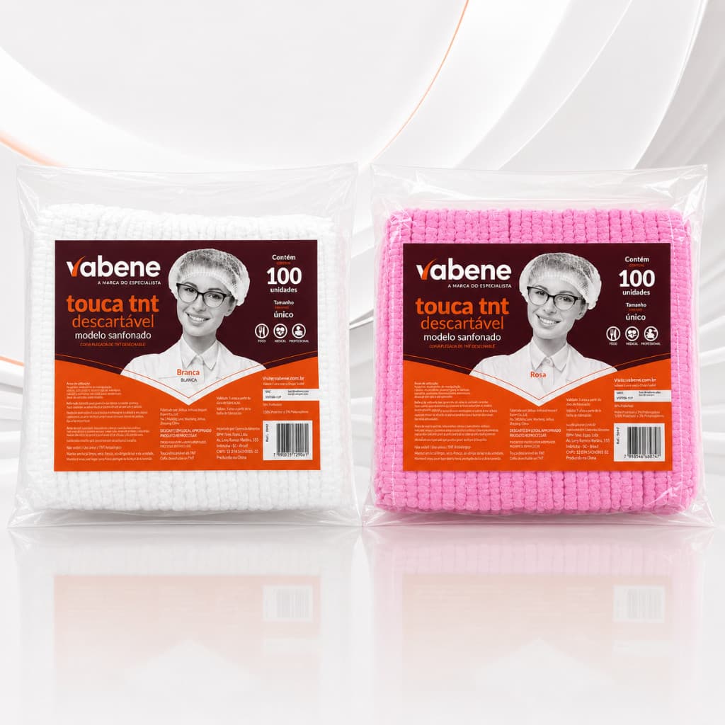 Touca TNT Descartável Branca ou Rosa Vabene 100 Unidades Sanfonada Profissional Tamanho Único Cozinha Clínica Estética