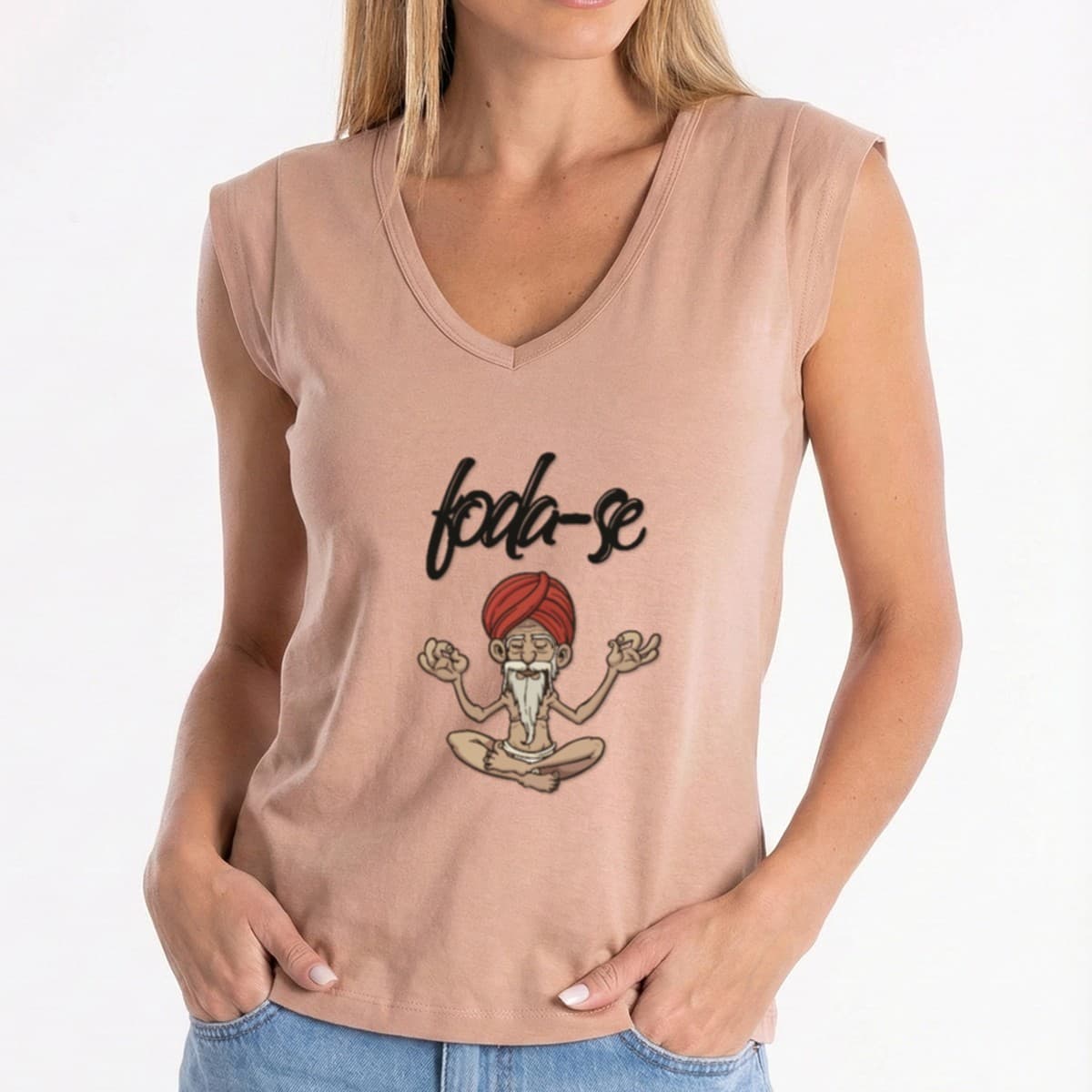 Blusa Manga Japonesa  guru zen meditando turbante vermelho caricato 100% Algodão