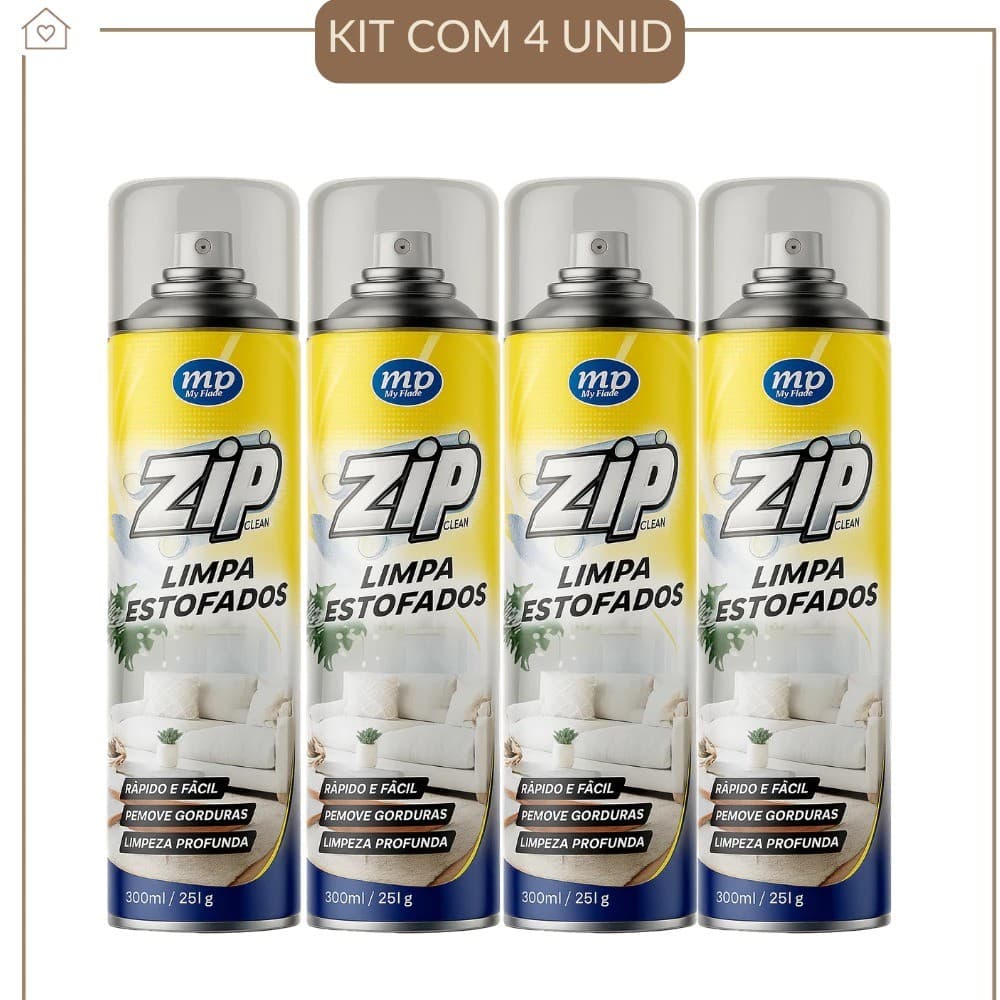 Kit 4 Limpa Estofados Espuma Spray 300ml Zip Limpeza Profunda Sofá Banco Carro Remove Sujeira Fácil