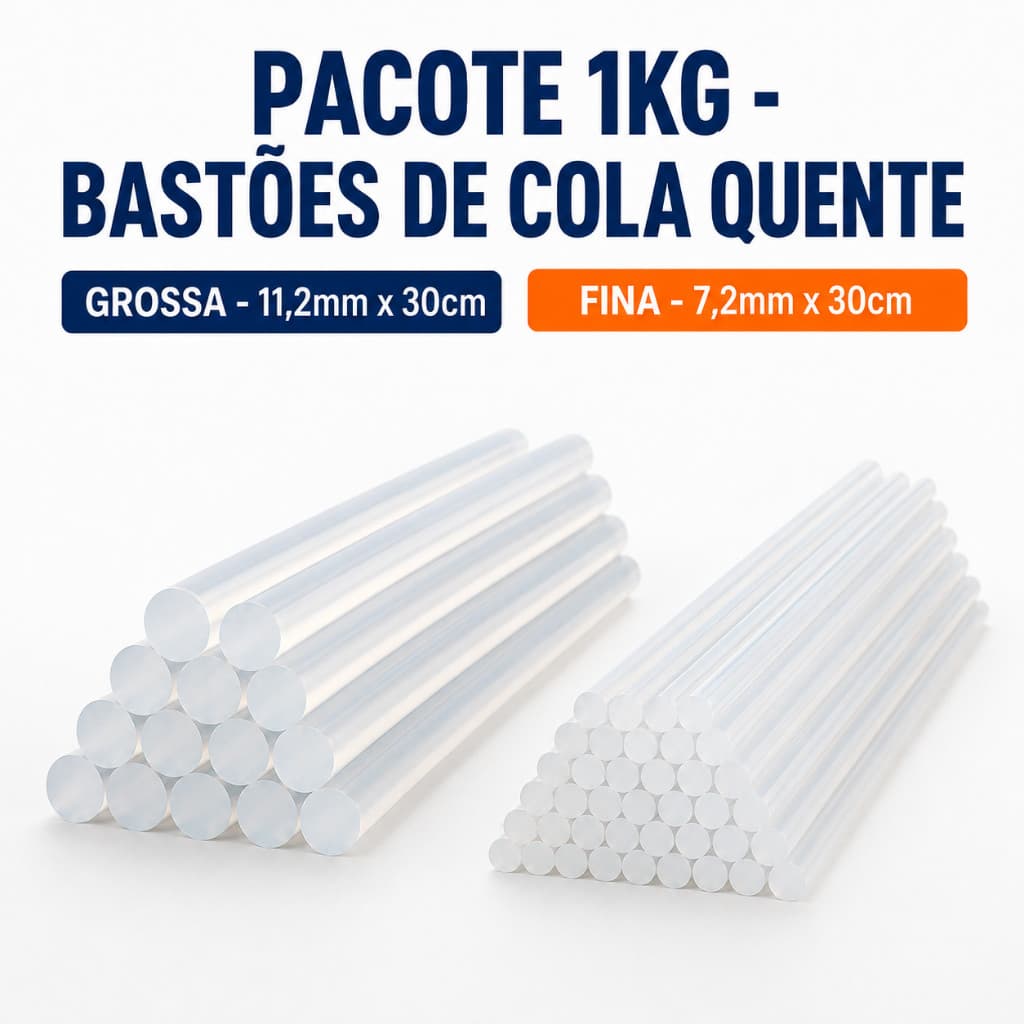Bastão Cola Quente Refil Transparente 30cm Fina 7mm ou Grossa 11mm Pacote 1kg LeoArte