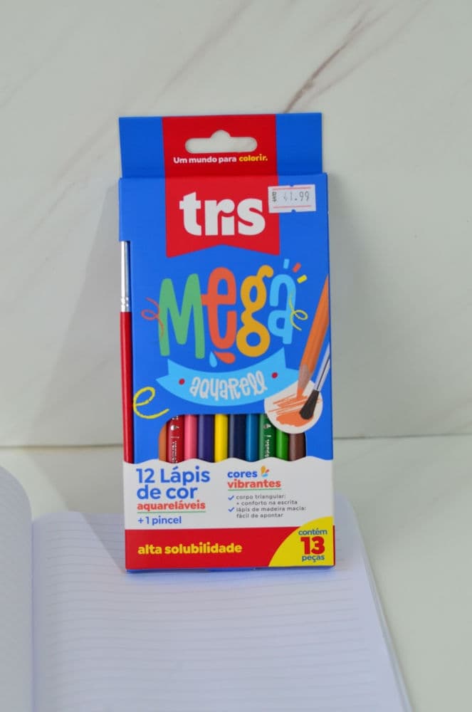 kit 12 lápis de cor Aquarelável + pincel