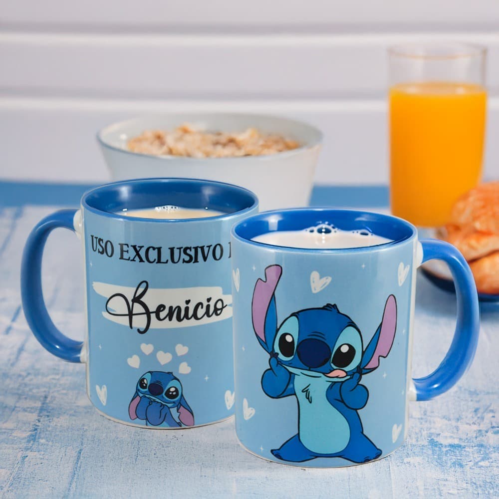 Caneca Personalizada Stitch Uso Exclusivo Na Cor Azul 325ml Para Leite Café Chá Coloque Seu Nome