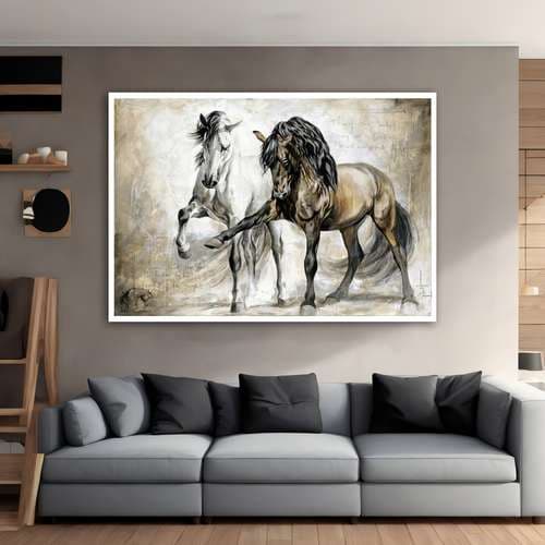quadro placa decorativo  Arte antiga cavalo branco preto para sala quarto cozinha hall  tamanho grande/sem moldura