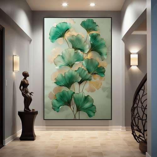 quadro placa decorativo  Flores verdes com dourado dou para sala quarto cozinha hall  tamanho grande/sem moldura