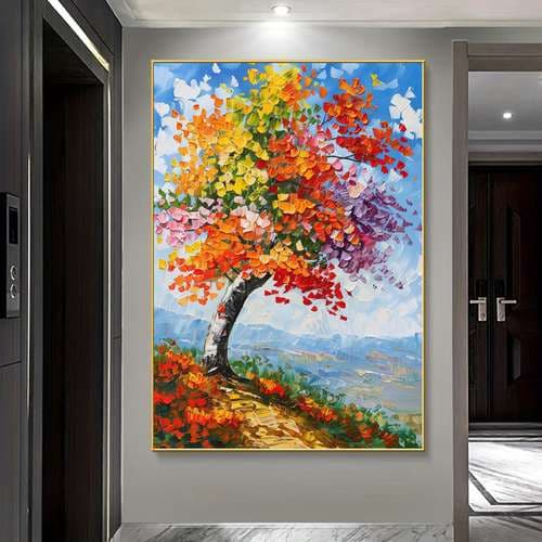 quadro placa decorativo  Árvore Aquarela pintura para sala quarto cozinha hall  tamanho grande/sem moldura