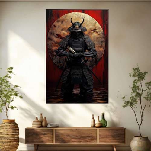 quadro placa decorativo  Samurai lua espada para sala quarto cozinha hall  tamanho grande/sem moldura