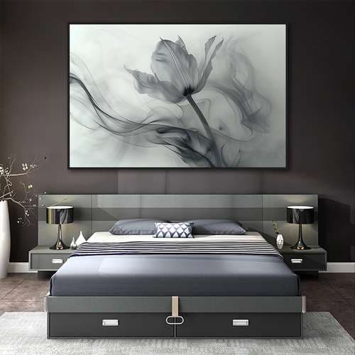 quadro placa decorativo  Flor com traços cinza para sala quarto cozinha hall  tamanho grande/sem moldura