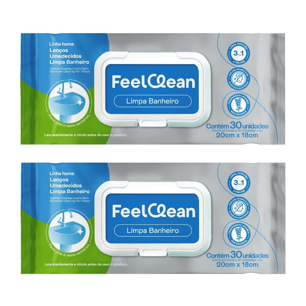 Kit 2 Lenço Umedecido Limpa Banheiros Pias e Vasos Sanitários com 30 unidades FeelClean