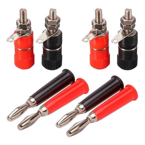 Kit 4 Borne Fêmea E 4 Pino Banana Macho 4mm Preto/vermelho