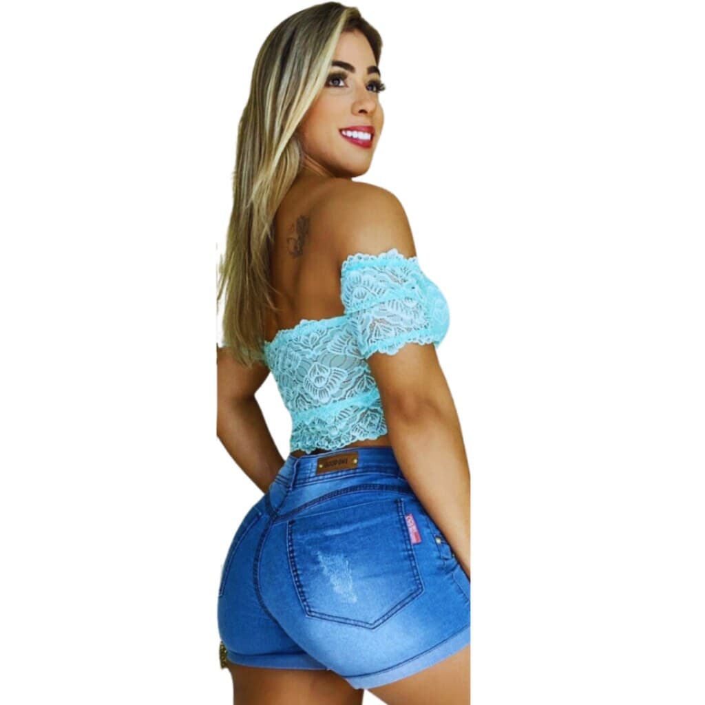 Short Jeans Feminino Curto Claro Barra Dobrada Cintura Alta, Sinta-se Linda