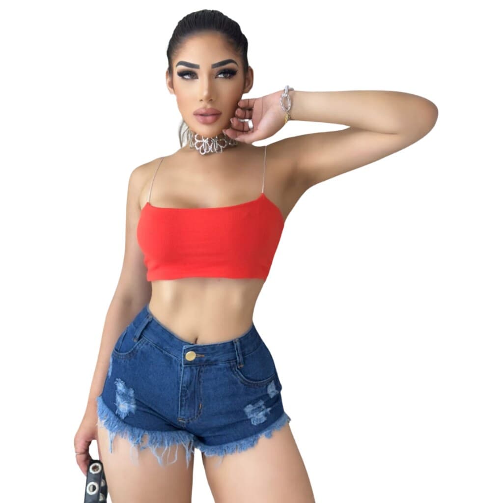 Short Jeans Feminino Azul Curto Barra Desfiada, Sinta-se Linda