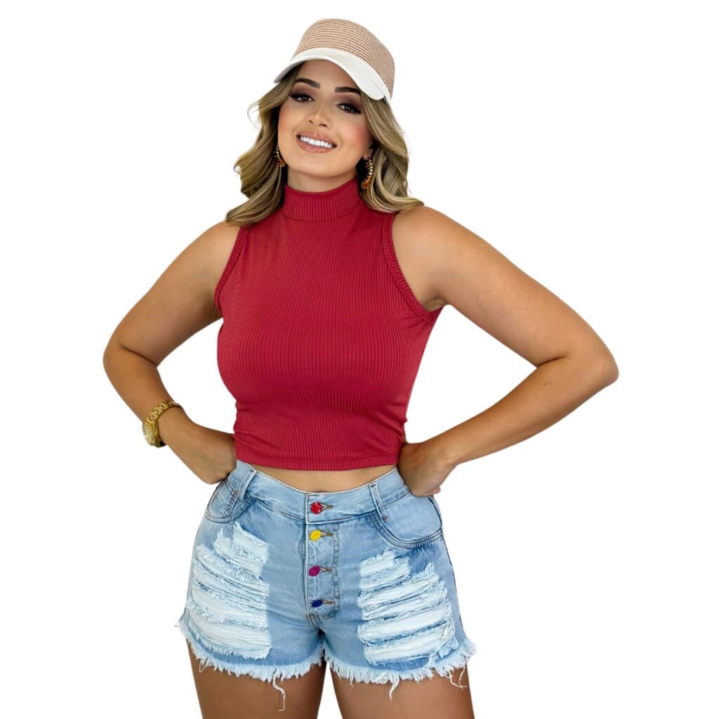 Blusinha Gola Alta Feminina Vermelha,Sinta-se Linda