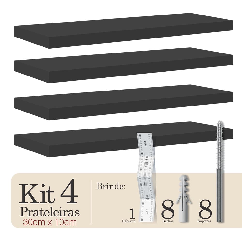 Kit 4 Prateleiras Lisa MDF Suporte Invisível Para Parede Moderno Organizadora De Cozinha Quarto Sala
