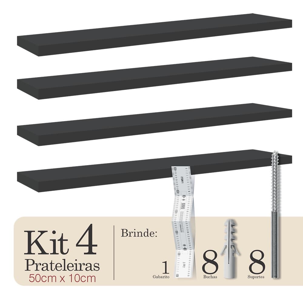 Kit 4 Prateleiras MDF Suporte Invisível Moderno Para Parede Organizadora De Cozinha Quarto