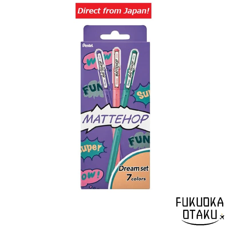 Pentel MATTEHOP 1.0mm – Dream Set com 7 Cores – Ilustração/Mangá【Direto do Japão】