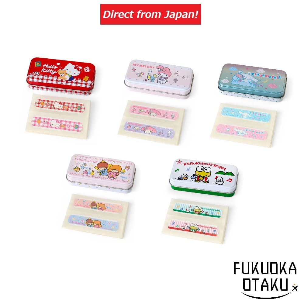 Bandagens & Caixa de Metal Sanrio Hello Kitty/My Melody/Cinnamoroll/Pequenas Estrelas Gêmeas/Kerokerokeroppidireto do Japã