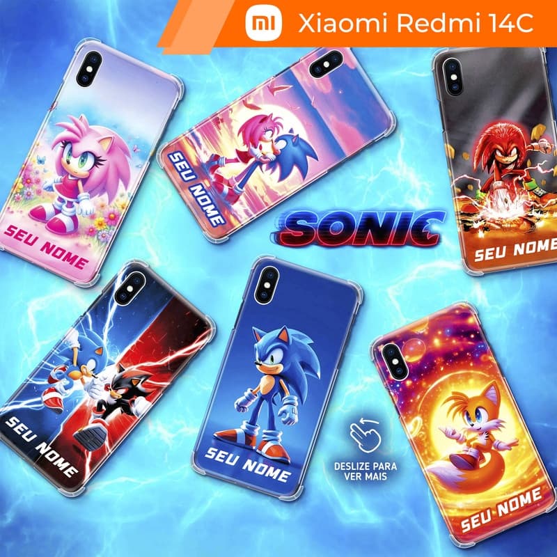 Capa/Capinha - Xiaomi Redmi 14C - Sonic Shadow Tails Knuckles Personalizada com Nome