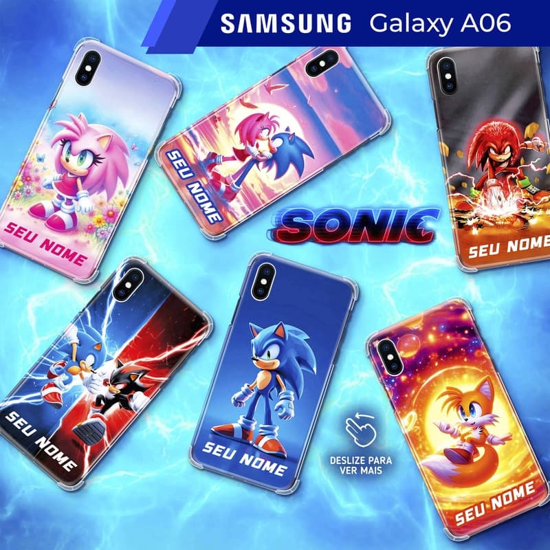 Capa/Capinha - Samsung Galaxy A06 - Sonic Shadow Tails Knuckles Personalizada com Nome